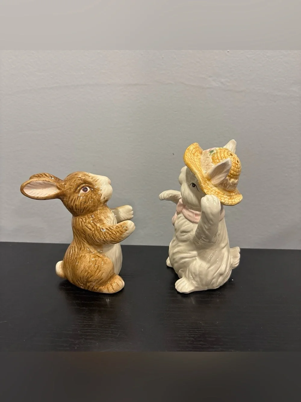 Ceramic Bunny Salt and Pepper Shaker Set -  one chip- country cottagecore